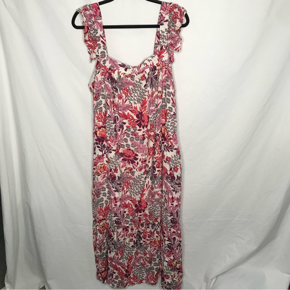 Knox Rose Women's XXL 2XL Maxi Dress Floral Sleeveless Ruffles Pocket Lined EUC‎